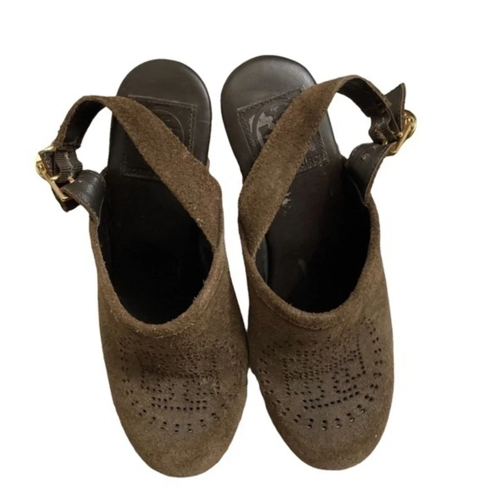 Tory Burch brown suede leather mules heels